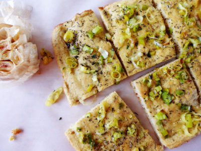 Leek and focaccia bread