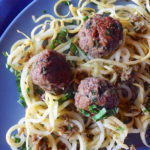 Yellow squash noodles with meatballs