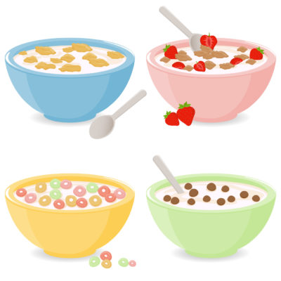 Bowls of breakfast cereal