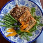 Salmon Bowl with Arugula Dressing - healthy, low sugar, and delicious!