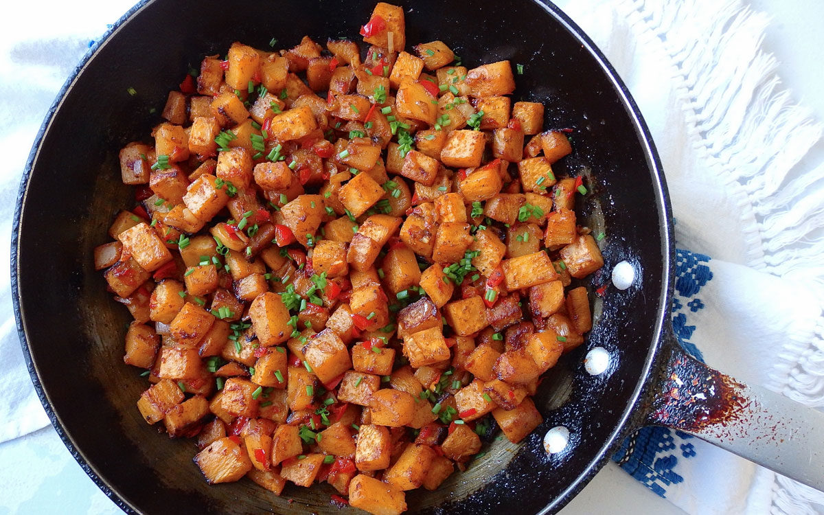 This smoky rutabaga hash is perfect for breakfast or as a side dish, and the rutabaga has antifungal properties to boost your gut health.
