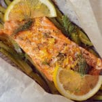 Parchment baked salmon with lemon and vegetables, on the Candida diet