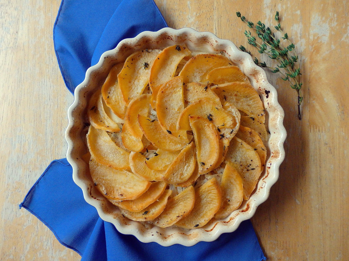 Rutabaga and Onion Gratin